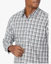 Men’s Regular-Fit Casual Long Sleeve Poplin Shirt Size 2XL XXL Gray Plaid New