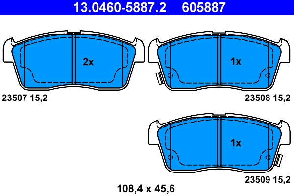 Plaquettes de frein pour frein à disque ATE 13.0460-5887.2 compatible OE 04465-B10 essieu avant