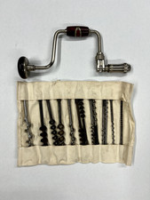 Vintage Dunlap 10" Bit Brace Ratcheting Drill Hand Drill Auger w/ ALL 13 BITS