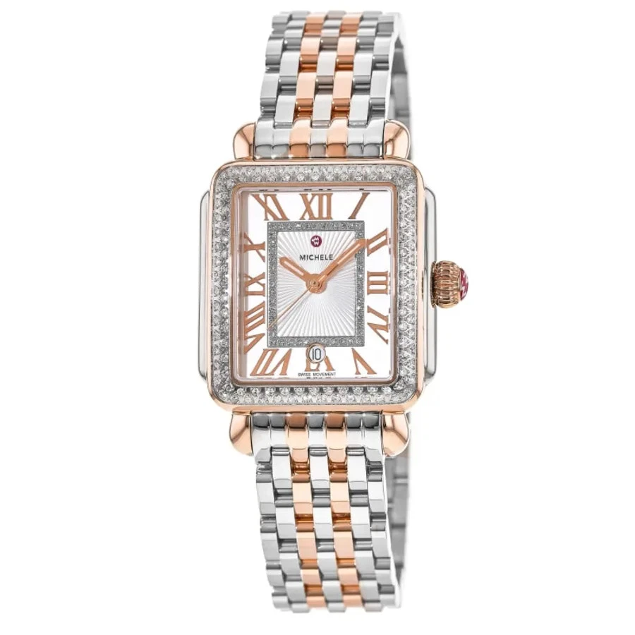 New Michele Deco Madison Silver Dial Diamond Rose Women's Watch MWW06G000015