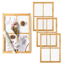 Chunful 4 Pack Chicken Wire Wooden Frame Unfinished Wood Window Frame.