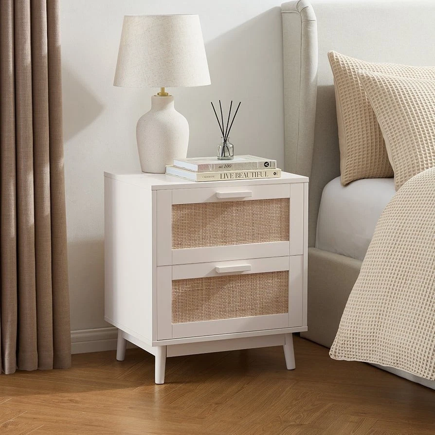 Dusk Isla Cream & Rattan 2 Drawer Bedside Table RRP £202