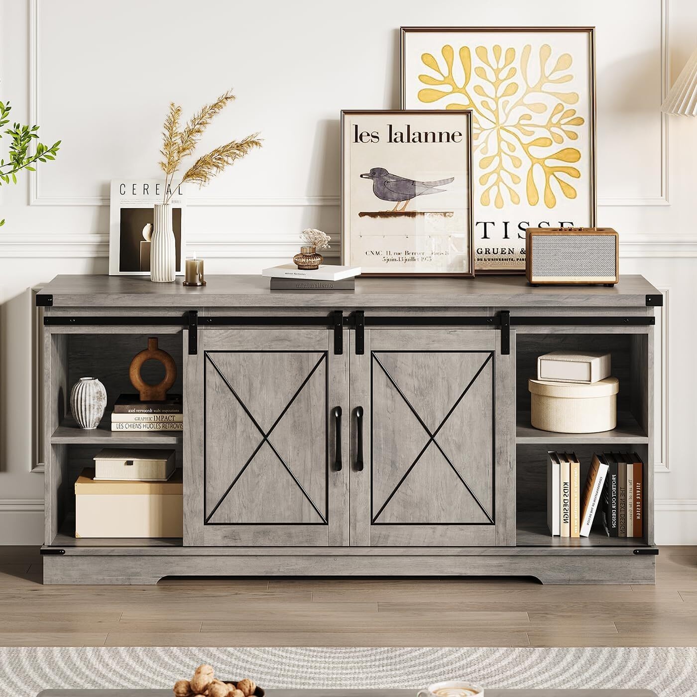 For 65" Tvs,entertainment Center W/ Sliding Barn Door&storag