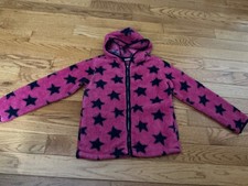 Hanna Andersson Girl 10 Deep Pink w/ Navy Stars Hooded Zip Fleece Jacket
