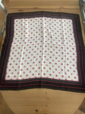 Vintage Anne Klein Silk Scarf Black White Pink Polka Dot Square 30x29 Italy