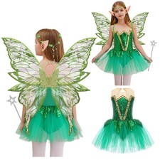US Girls Butterfly Princess Fairy Mesh Tutu Dress With Butterfly Wings Elf Ears