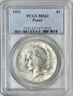 1921 PEACE SILVER DOLLAR HIGH RELIEF PCGS MS62