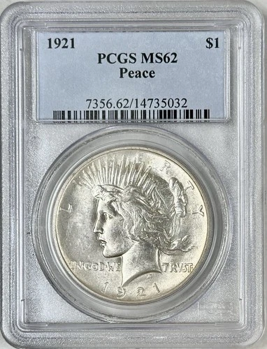 1921 PEACE SILVER DOLLAR HIGH RELIEF PCGS MS62