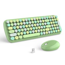 Wireless Keyboard and Mouse Combo, 2.4GHz RF, Green Colorful, Indoor, 33ft Ra...