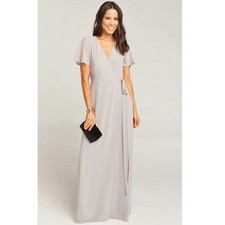 Show Me Your Mumu Noelle Flutter Sleeve Wrap Dress Dove Grey Chiffon Small