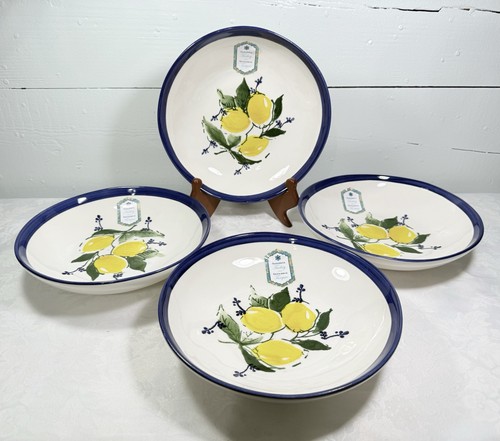 Papart Ceramics Lemon Dinner Pasta Bowls 9" Set of 4 Hand Painted Turkey - Picture 1 of 8