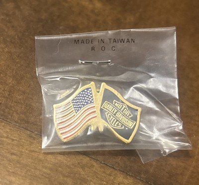 Harley Davidson American Double Flag Lapel Hat Pin New