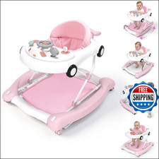 Baby Walker 5-in-1 w/ Bouncer, Footrest, Music, Foldable, Adjustable, Pink