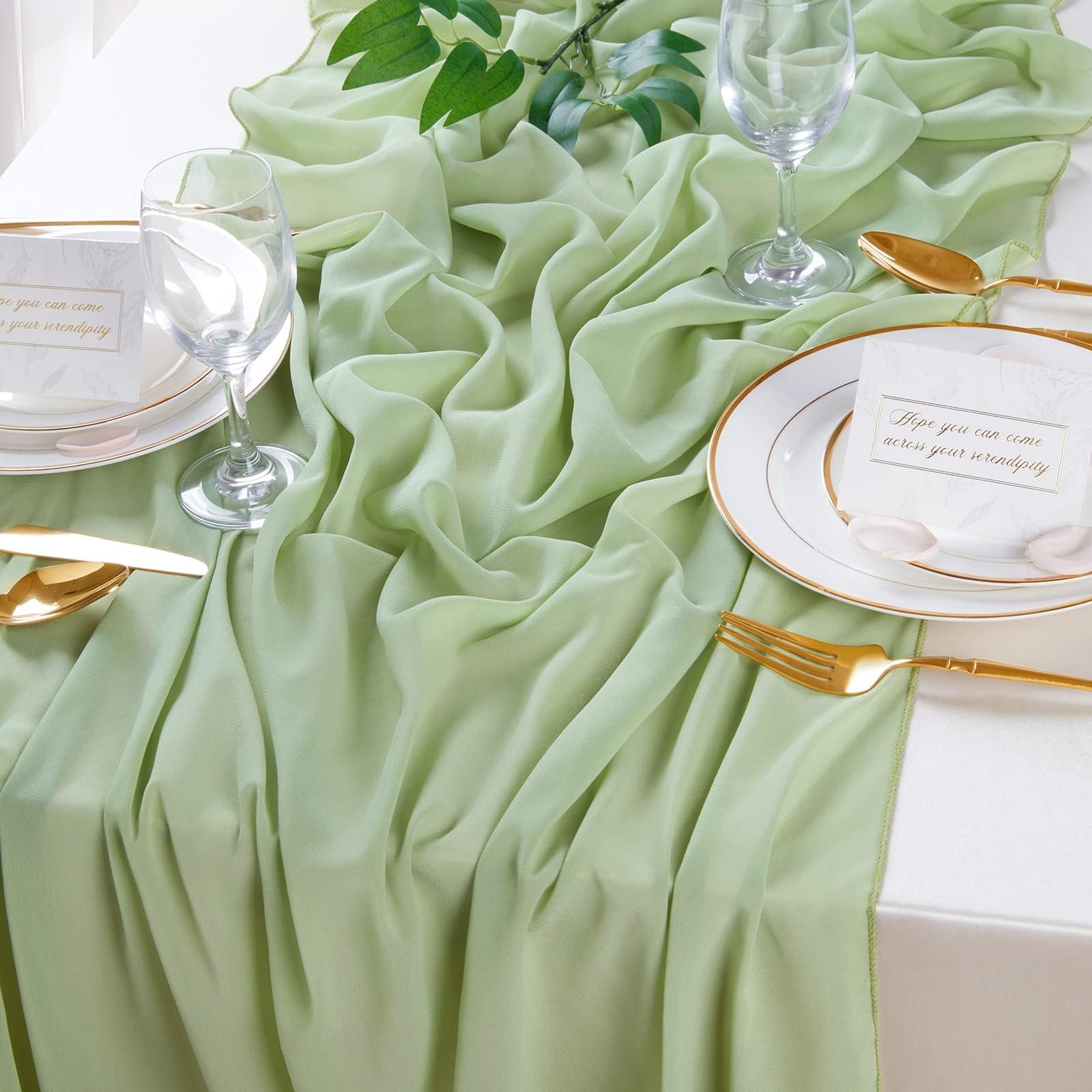 Chemin de table vert gaze 70x300cm décoration table mousseline coton terracotta