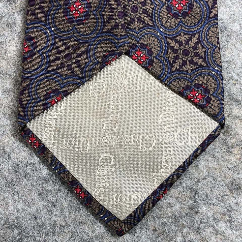 Christian Dior шелковый галстук мужской синий красный геометрический узор Италия - Изображение 3 из 4