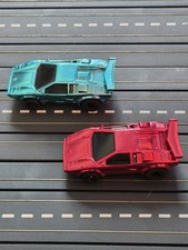 2 Vintage Tyco Blue Red Pink Chrome Lamborghini Countach HO Slot Car 440 NOS WOW