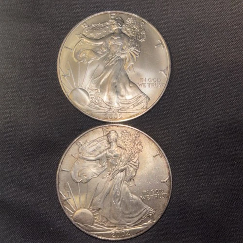 Lot of (2) 2002 Uncirculated American Silver Eagle 1 Troy Oz .999 Fine Silver