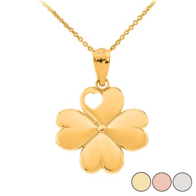 Gold Glück 4 Blatt Kleeblatt Herz Anhänger Halskette (erhältlich in Gelb/Rose/Weiß)