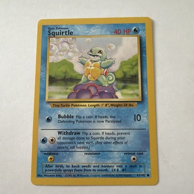 Squirtle 063/102 Base Set Regular Pokémon Card Excellent Condition