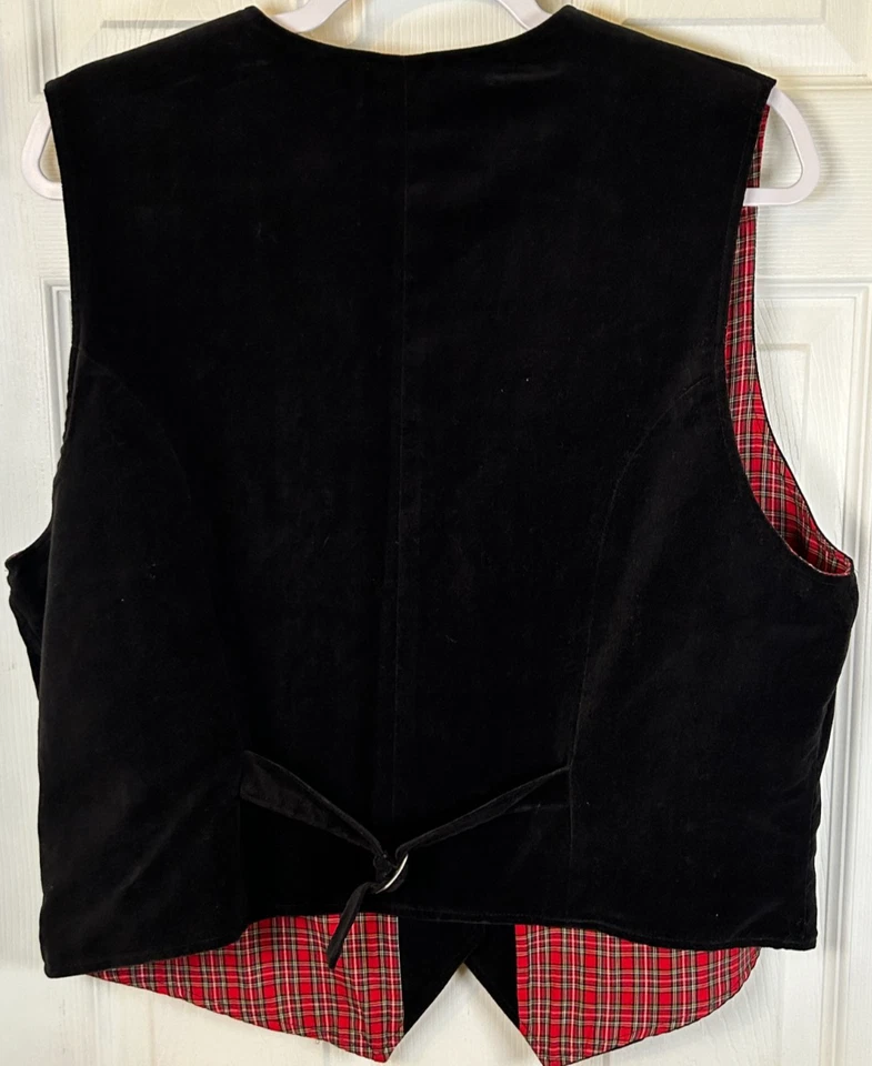 Vtg Velvet Ugly Christmas Vest Womens L Karen Scott Black Embroider Tartan Plaid - Image 4 of 4