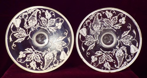 2 Paden City Largo Candle Holders Silver Overlay Cornucopia & Fruits Clear #220 - Picture 4 of 7