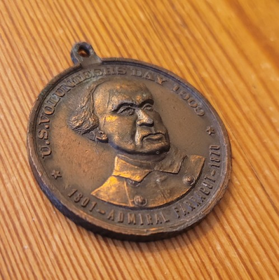 #ad 1909 Admiral David Farragut US Volunteers Day Illinois State Fair Bronze Medal $34.00