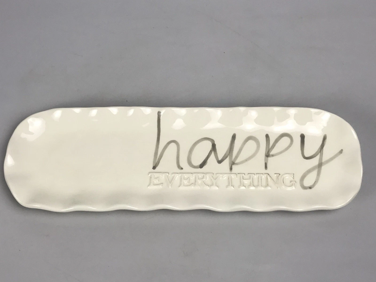 Mud Pie HAPPY EVERYTHING Rectangular Ceramic Serving Tray Platter Dish 14x4.5