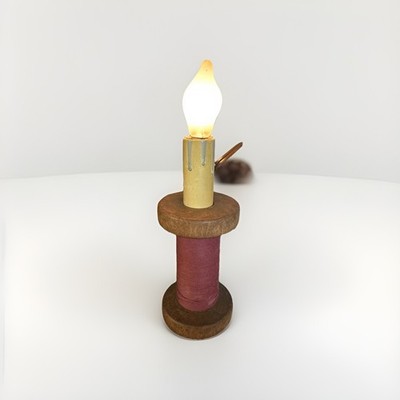 Vermont Bobbin Co Thread Spool Table Lamp Country 8  Burgundy, And Wood Vintage