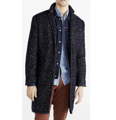J. Crew Men’s Thompson Wool Blend Herringbone Top Coat Navy Blue Size 44R AC592 - product listing photo
