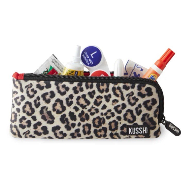 Kusshi Pencil Case Makeup Bag Purse Pouch Leopard Print Red Black Neoprene NEW