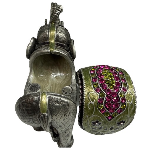Scatola portagioie elefante smaltata vintage con cristalli, statuina da collezione - molto bella! - Foto 2 di 11