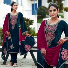 PCOK BLUE VELVET w EMBR INDIAN PAKISTANI READYMADE LADIES SALWAR KAMEEZ SUIT SNJ