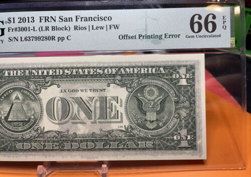 2013 $1 Federal Reserve Note PMG 66 EPQ Partial Matte Offset Printing Error - Picture 4 of 9