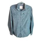 Arizona Womens Sz L Green Solid Long Sleeve Button Down Blouse