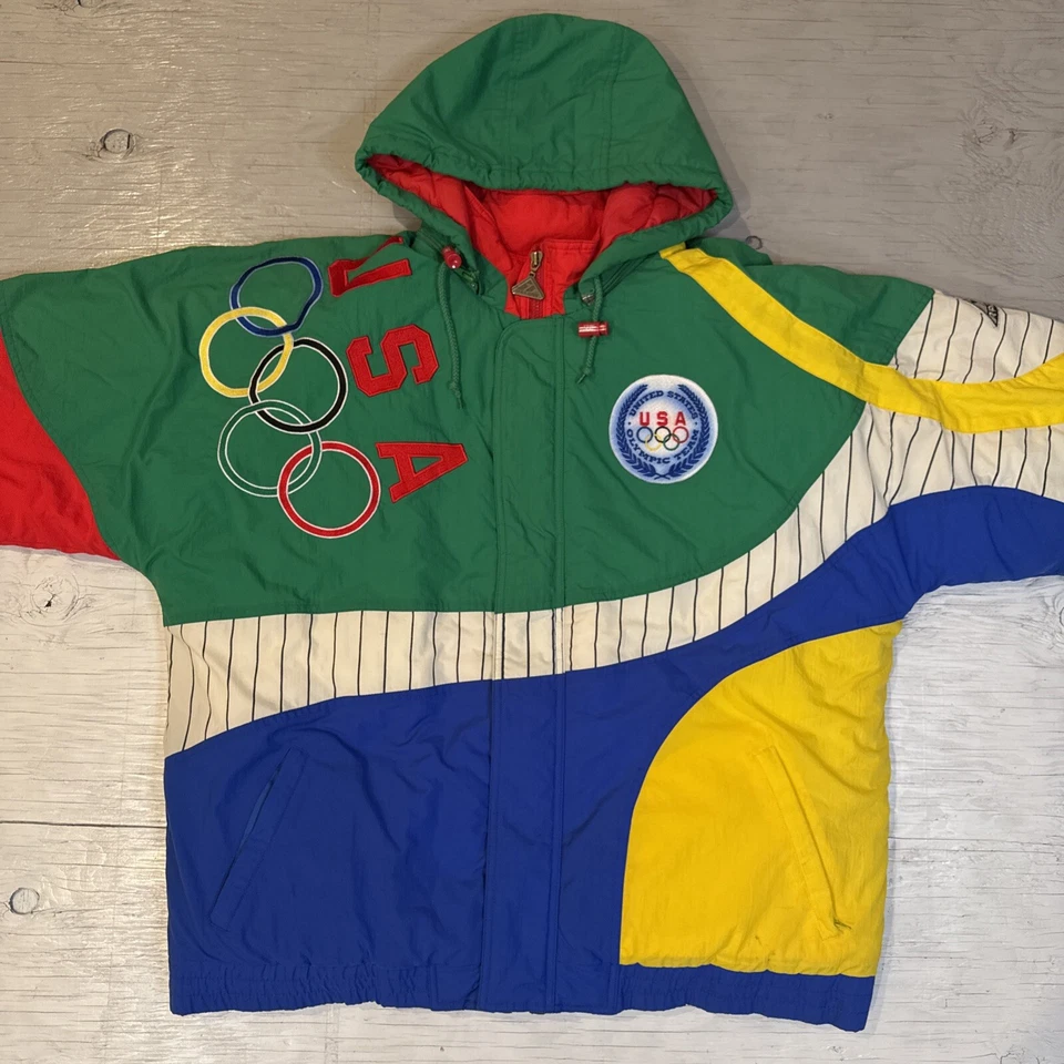 Vintage 90s Apex USA United States Olympics Full Zip Hooded Jacket Sz Large - Image 2 of 4