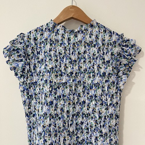 Kurzes Minikleid Veronica Beard "Cici" blau gerafft Blumen US 4 neu ohne Etikett (548 $) - Bild 6 von 7