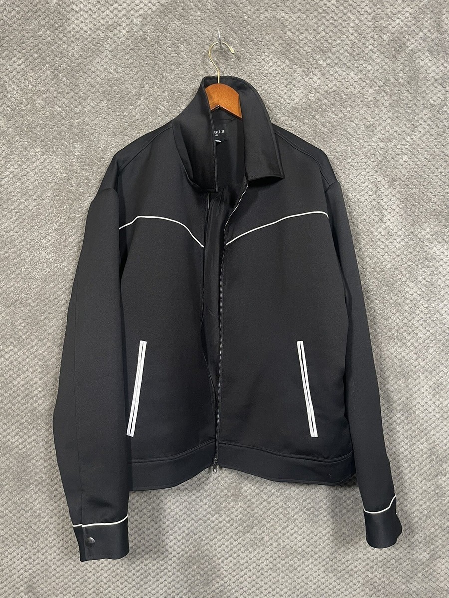 Forever 21 Piped-Trim Bomber Jacket Sz XL Black 474 | eBay