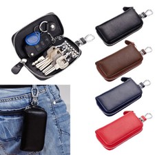 Men Women Genuine Leather Car Key Holder Bag Zip Around 6 Hook Key Case Wallet