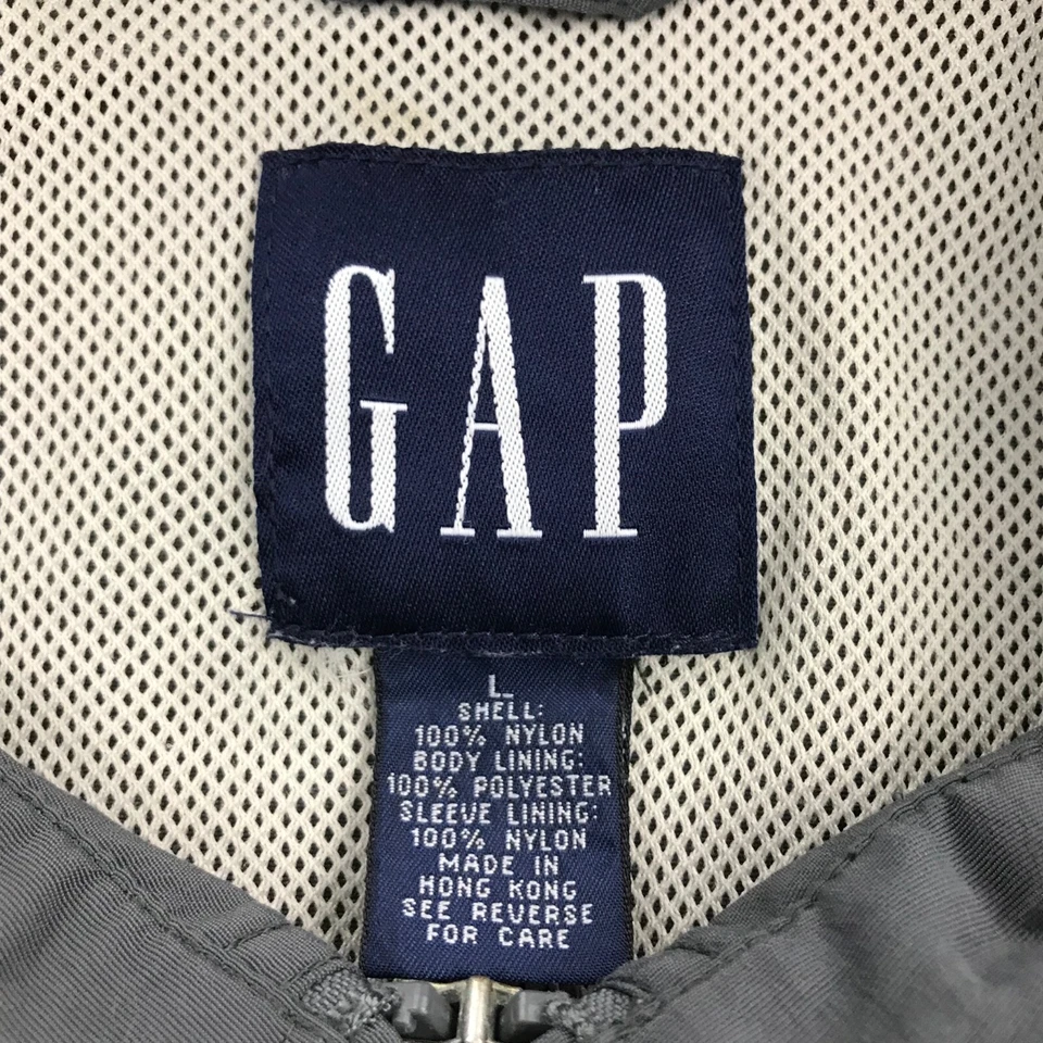 Chaqueta cortavientos vintage Y2K Gap para hombre grande gris nailon cremallera malla forrada bombardero Foto 2 de 4