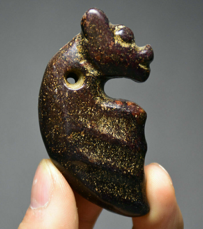 7CM Old Chinese Hongshan Culture Jade Carving Pig Dragon Beast Pendant