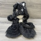 Cat Plush Animal Head Furry Hat - Cartoon Aviator Costume Hoodie & Scarf Black