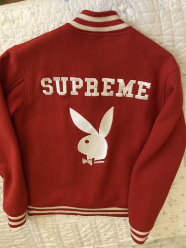 Supreme x Playboy RED Varsity Jacket Size Small RARE Wool Japan | eBay