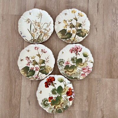 RARE 5 PCs 1890s George Jones & Sons ''Familiar Flowers H.O.J.'' Flowers Plates