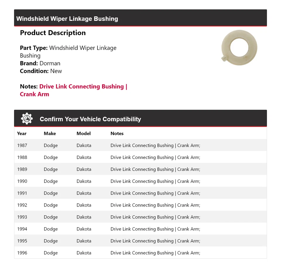 Втулка стеклоочистителя ветрового стекла для Dodge Dakota Dorman 1987-1996 годов выпуска 1988 1989 - Изображение 2 из 4