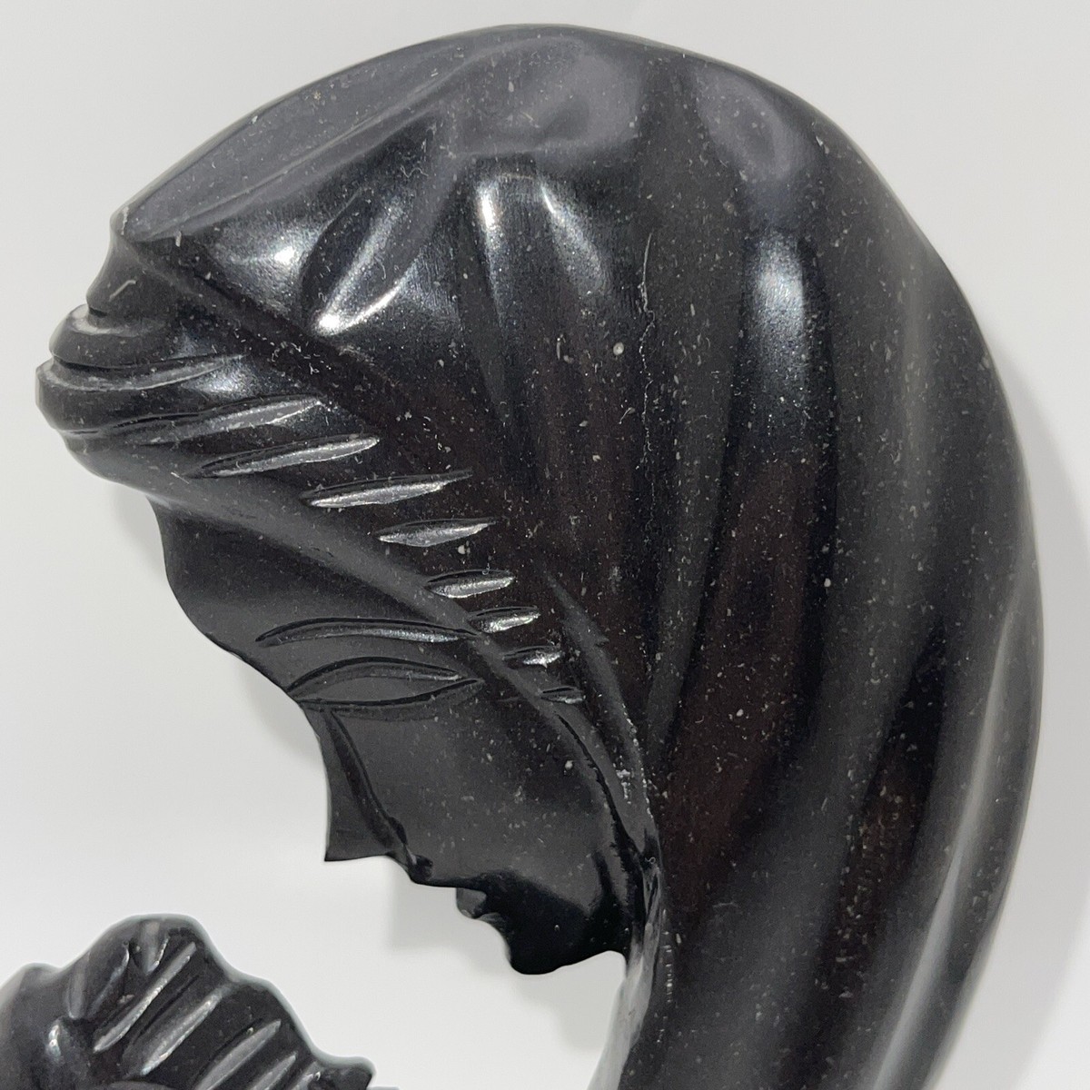 Vintage Madonna And Child Carved Black Onyx Statue Christmas Mary