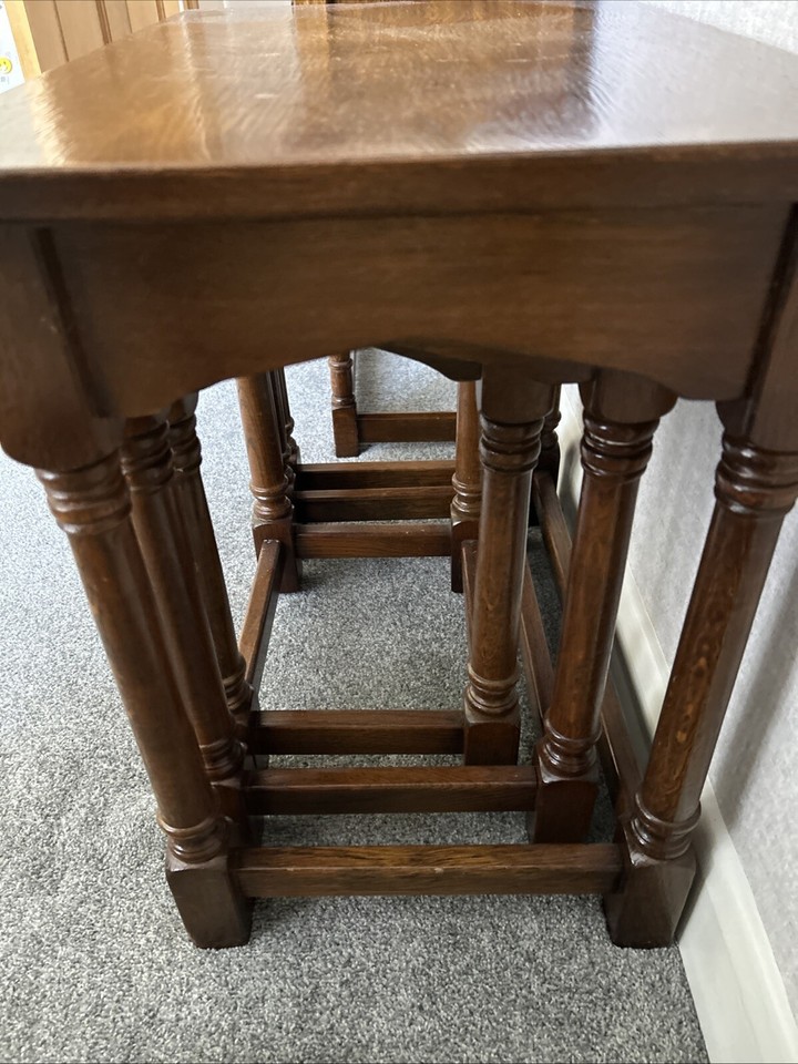 Old Charm Solid Oak Nest Of Tables In Medium Oak Finish eBay