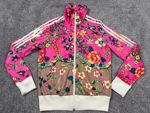 Adidas Track Jacket Womens Medium Full Zip Jardineto Farm Rio Firebird Pink Top