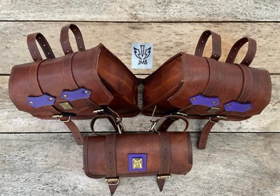 Combo Pack Of 3 Real Leather Motorcycle Saddle Bags 3 Side Pouch Panniers