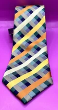 New Barry Wang Multi Colored Plaid 100% Silk Men’s Tie Necktie