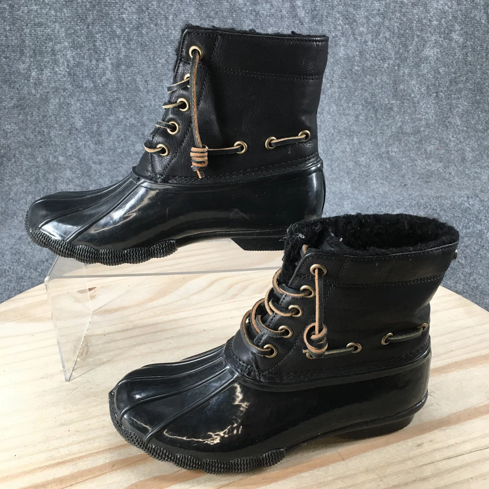 Steve Madden 靴子女式 6 Torrent 雨鸭踝系带 1015 黑色橡胶 — 第 2/4 张图片